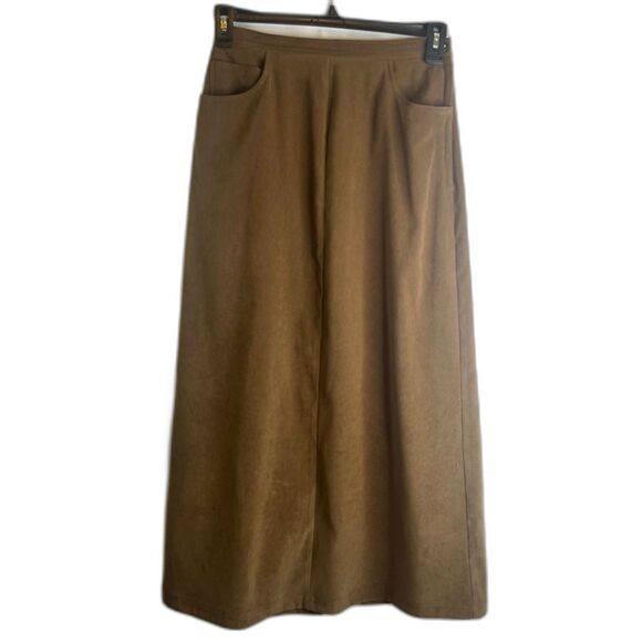 David Brooks Brown Vintage Maxi Faux Suede Aline Skirt Size 8 Neutral Minimalist - Picture 1 of 10